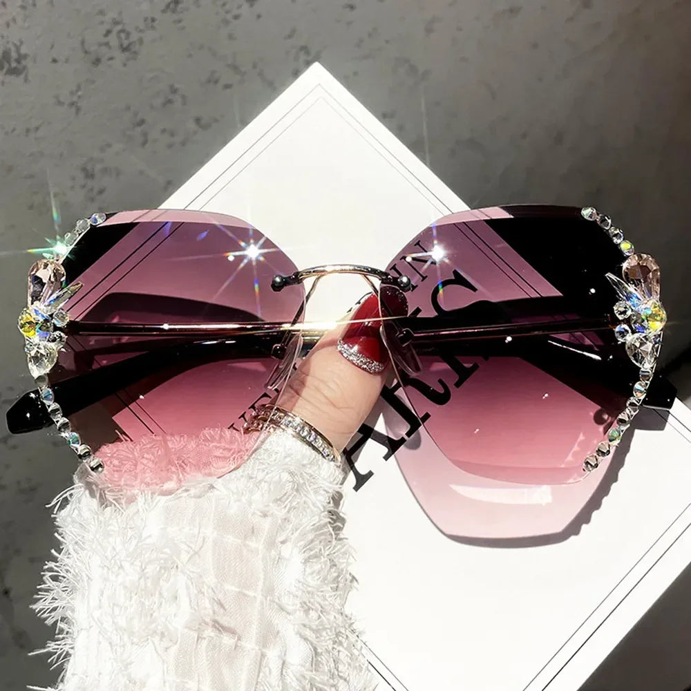 Rimless Rhinestone Sunglasses 