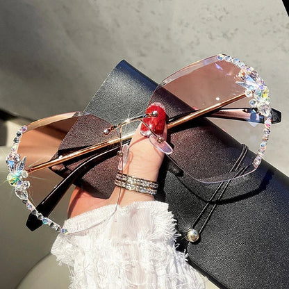 Rimless Rhinestone Sunglasses 