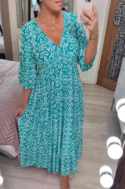 Summer Bohemian Casual V-Neck Floral Dress 