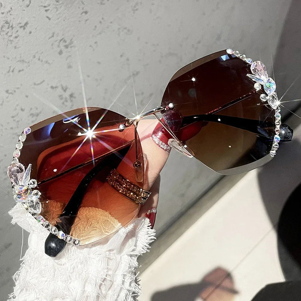 Rimless Rhinestone Sunglasses 