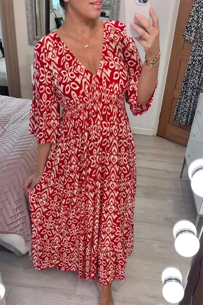 Summer Bohemian Casual V-Neck Floral Dress 