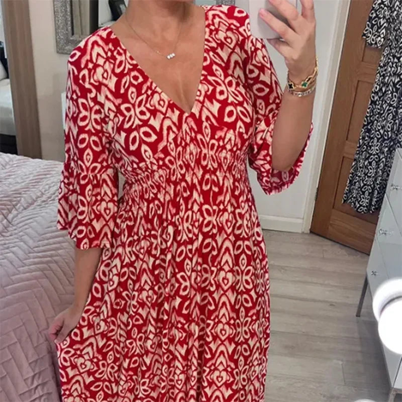 Summer Bohemian Casual V-Neck Floral Dress 